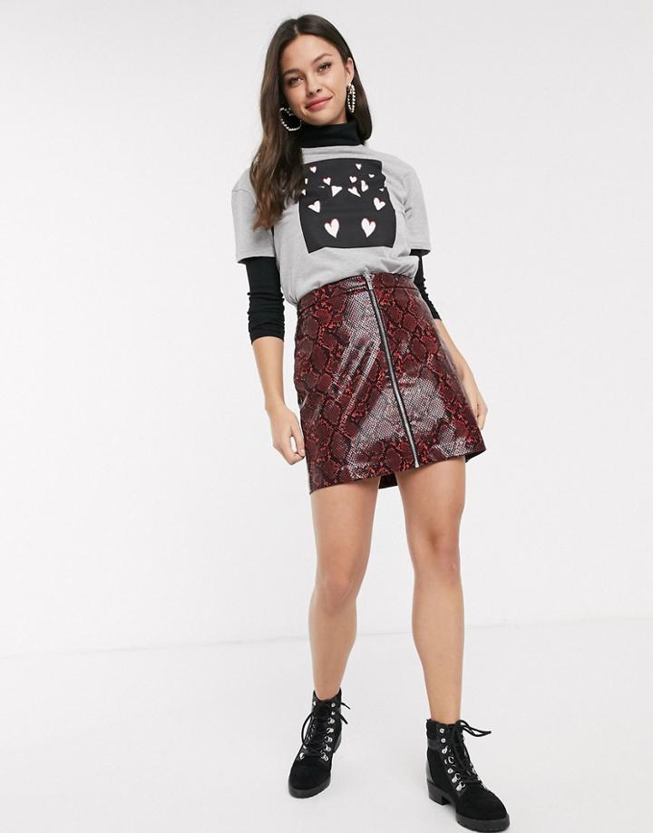 New Look Vinyl Snake Zip Mini Skirt In Red Pattern