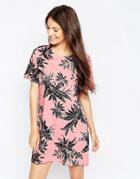Motel Petal Dress In Tropical Print - Two Tone Floral Peac