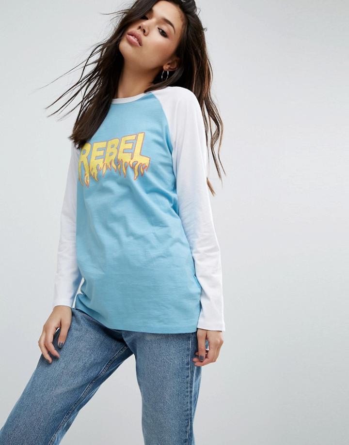Asos T-shirt With Rebel Print And Raglan - Blue