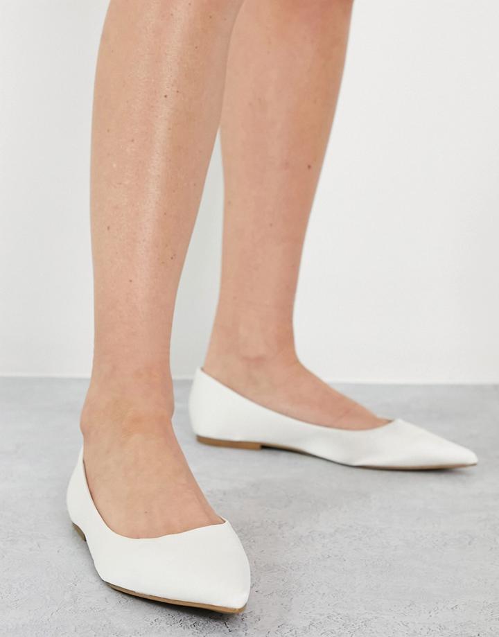 Asos Design Lucky Pointed Ballet Flats In Ivory Satin-white