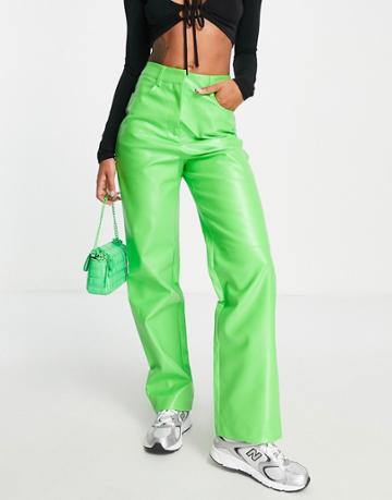 Annorlunda Faux Leather Straight Leg Pants In Neon Green