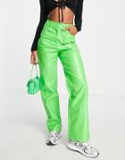 Annorlunda Faux Leather Straight Leg Pants In Neon Green