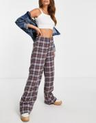 Heartbreak Wide Leg Pants In Brown Check - Part Of A Set-multi