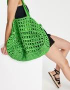 Bershka Woven Shopper Bag In Bright Green