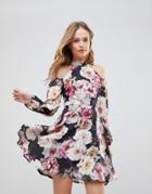 Jessica Wright Cold Shouder Floral Skater Dress-multi