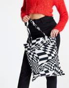 Asos Design Organic Cotton Shopper Bag In Warped Mono Checkerboard-multi
