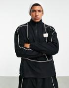 Asos Unrvlld Spply Oversized Polar Fleece Halfzip Sweatshirt With Piping & Logo Badge-black
