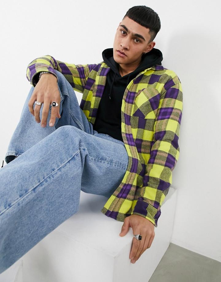 Pull & Bear Check Shirt In Yellow And Purple