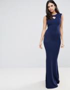 Jessica Wright Fishtail Maxi Dress With Key Hole Detail - Navy