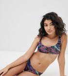 Bershka Lace Up Bikini Top In Geo Print-purple