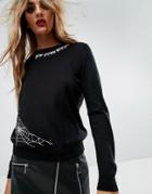 Asos Halloween Sweater With Bow Down Witches Embroidery - Black