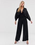 Asos Edition Ruched Batwing Satin Jumpsuit - Black