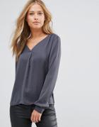 Vila V Neck Woven Blouse - Gray