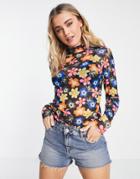 Y.a.s Philly Mesh Turtle Neck Top In Floral-multi