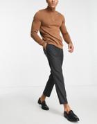 New Look Tapered Pleated Smart Pants In Dark Gray-grey