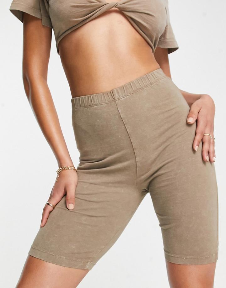 Asos Design Washed Legging Shorts In Pebble-neutral