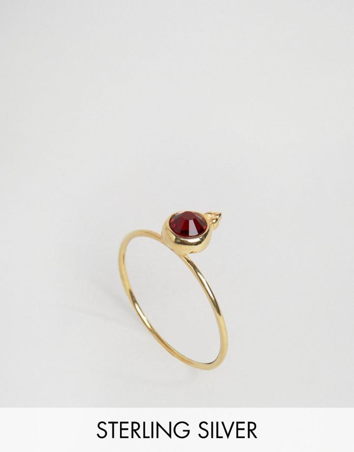 Asos Gold Plated Sterling Silver Birth Stone January Ring - Red