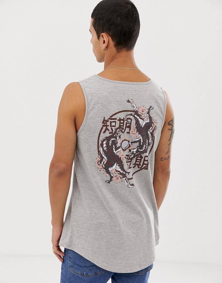 Le Breve Kung Fu Back Print Tank-gray