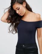 Asos The Off Shoulder Top With Short Sleeves - Navy