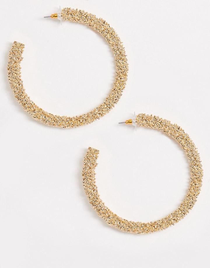 Asos Design Hoop Earrings In Texture In Gold Tone