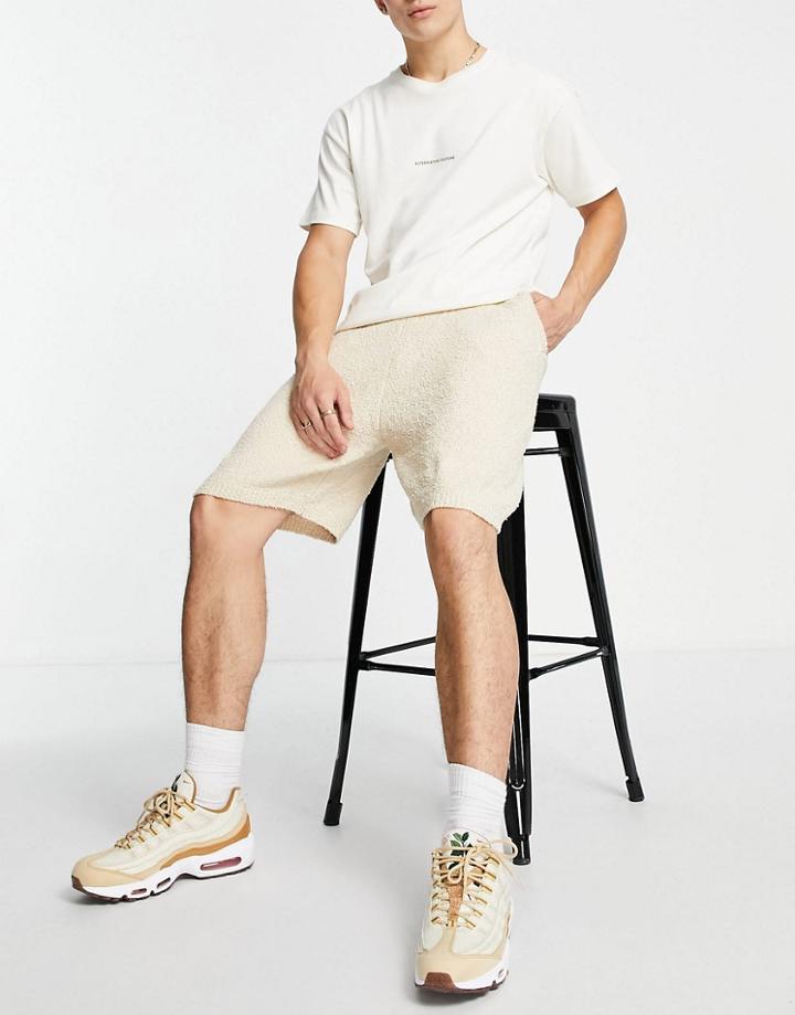 Mennace Knit Shorts In Cream Boucle - Part Of A Set-white