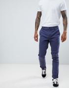 Asos Design Slim Chinos In Dark Blue Wash With Turn Up