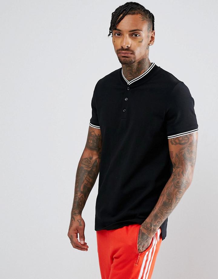 Asos Pique Baseball Tee With Tipping In Black - Multi
