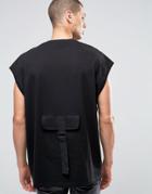 Asos Super Oversized T-shirt With Military Back Pocket In Black - Black