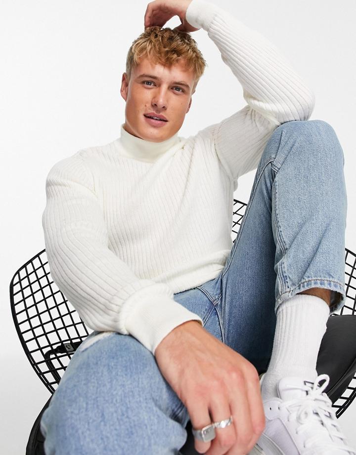 Threadbare Cotton Ribbed Turtle Neck Sweater In Unbleached-pink