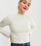 Asos Design Petite Lettuce Trim Ribbed Sweater-cream