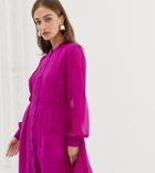 Warehouse Shirt Dress With Grandad Collar In Bright Pink - Pink
