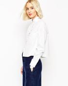 Asos White Frill Neck Shirt With Frill Placket - White