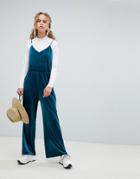 Weekday Velvet Cami Jumpsuit In Petrol Blue - Blue