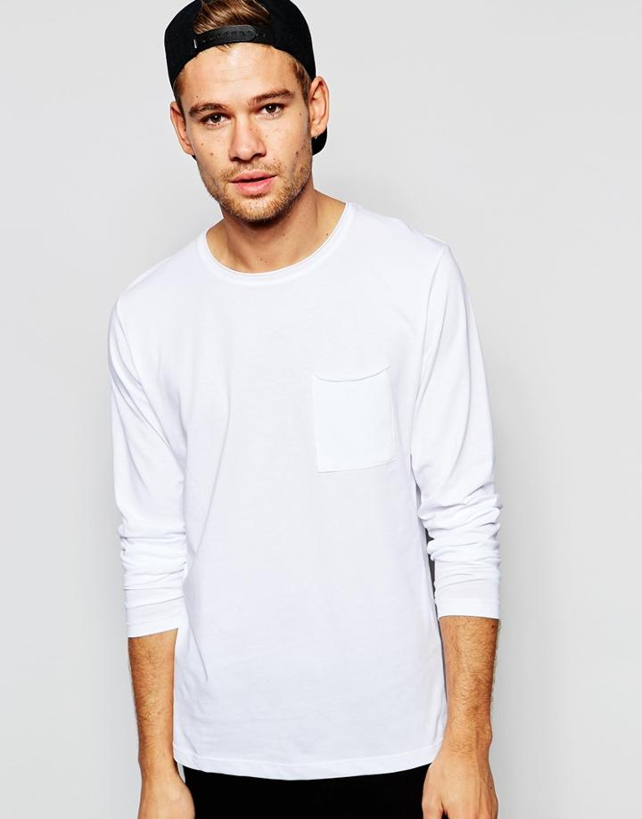 Selected Homme Long Sleeve Top With Raw Edge - White