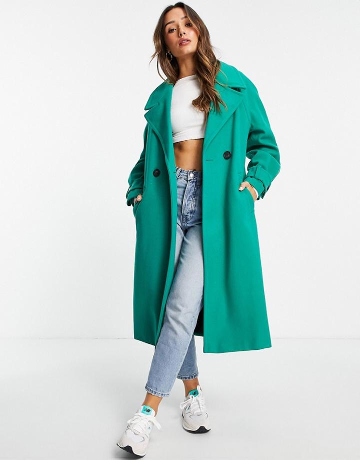 River Island Oversized Double Breasted Maxi Coat In Green