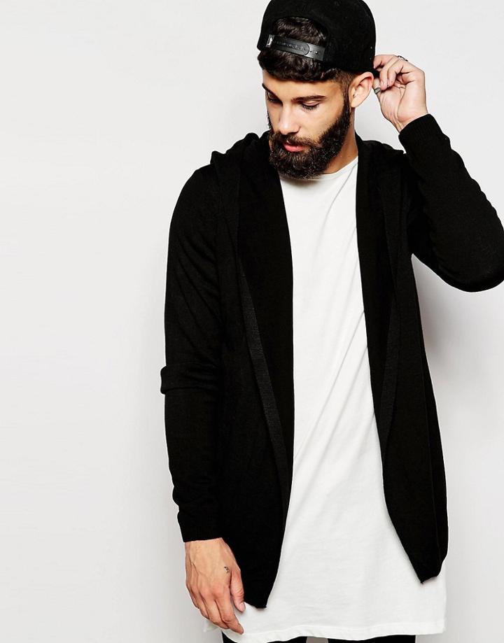 Asos Knitted Hooded Cardigan - Black