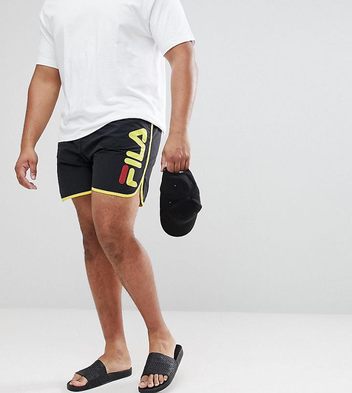 Fila Plus Black Line Runner Swim Shorts With Logo In Black - Black