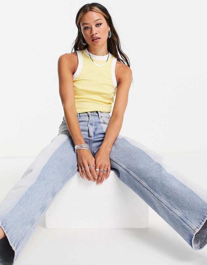 Asos Design Tank Top With Contrast Tipping In Lemon-yellow