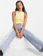 Asos Design Tank Top With Contrast Tipping In Lemon-yellow