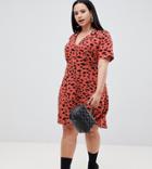 Asos Design Curve Button Through Mini Skater Dress In Splodge Print - Multi