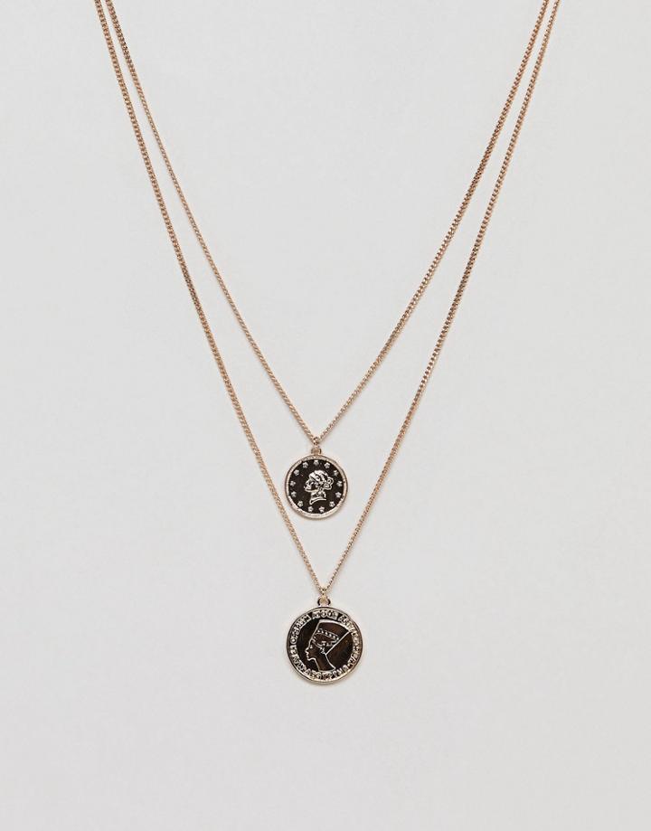 Monki Multi Row Sovereign Necklace In Gold - Gold