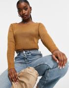 Fashionkilla Knit Slouchy Cropped Sweater In Camel-brown