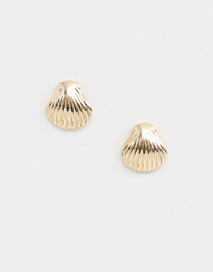 Designb London Gold Clam Shell Stud Earrings