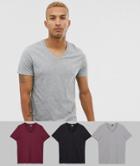 Asos Design 3 Pack T-shirt With V Neck Save