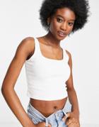 Miss Selfridge Sleeveless Square Neck Ribbed Crop Top In White