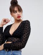 Asos Design Tie Back Crop Top In Star Burnout - Black