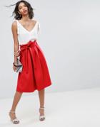 Asos Scuba Prom Skirt With Paperbag Waist - Red