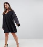 Asos Curve Scuba Swing Dress With Split Sleeve - Black