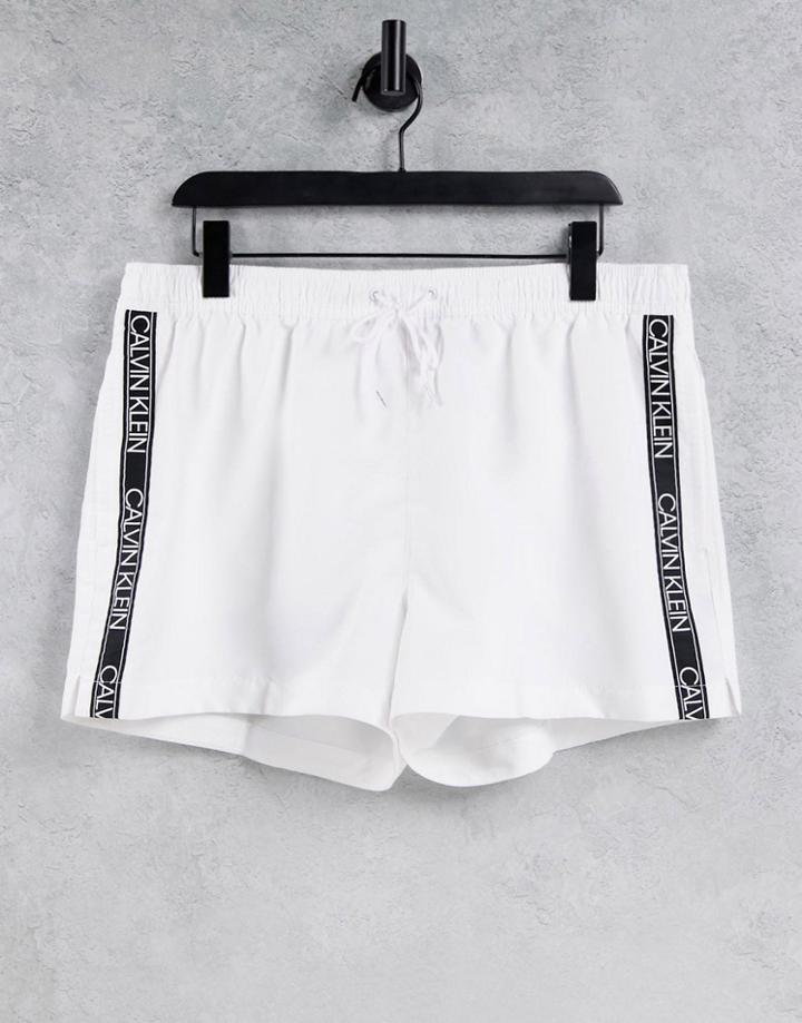 Calvin Klein Side Logo Short Drawstring Swim Shorts In White