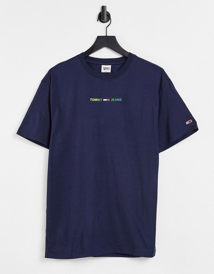 Tommy Jeans Multicolor Linear Logo T-shirt In Navy